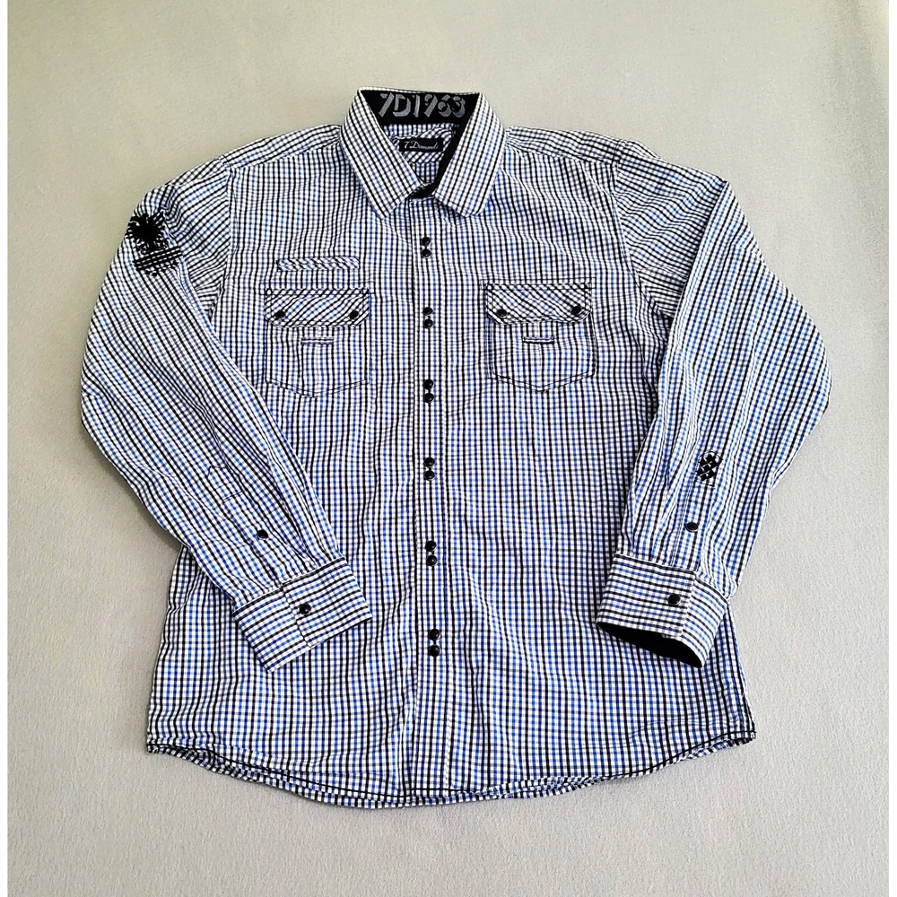 7 Diamonds Long Sleeve Snap Front Plaid Check Western Shirt Men's XXL